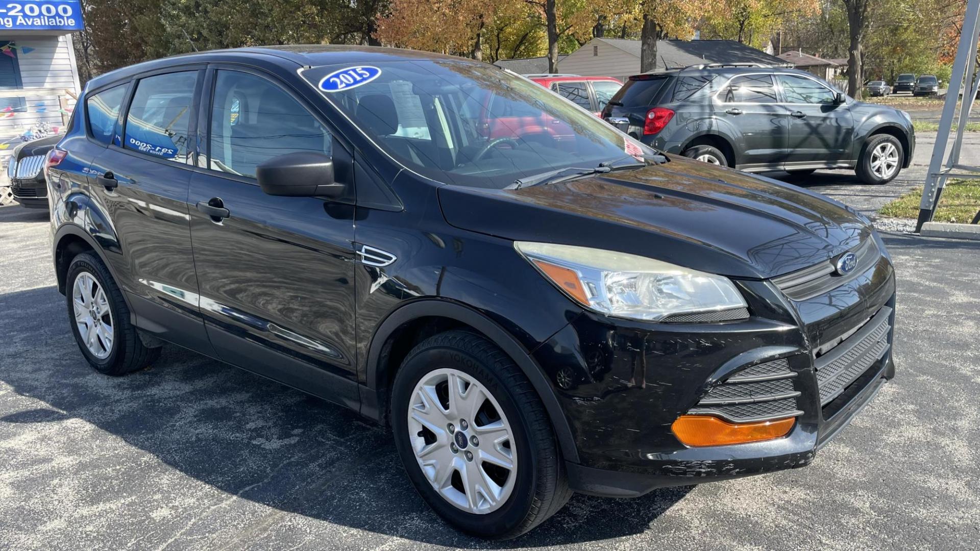 2015 BLACK /GRAY Ford Escape S FWD (1FMCU0F75FU) with an 2.5L L4 DOHC 16V engine, 6-Speed Automatic transmission, located at 2710A Westlane Rd., Indianapolis, IN, 46268, (317) 291-2000, 39.885670, -86.208160 - Photo#1